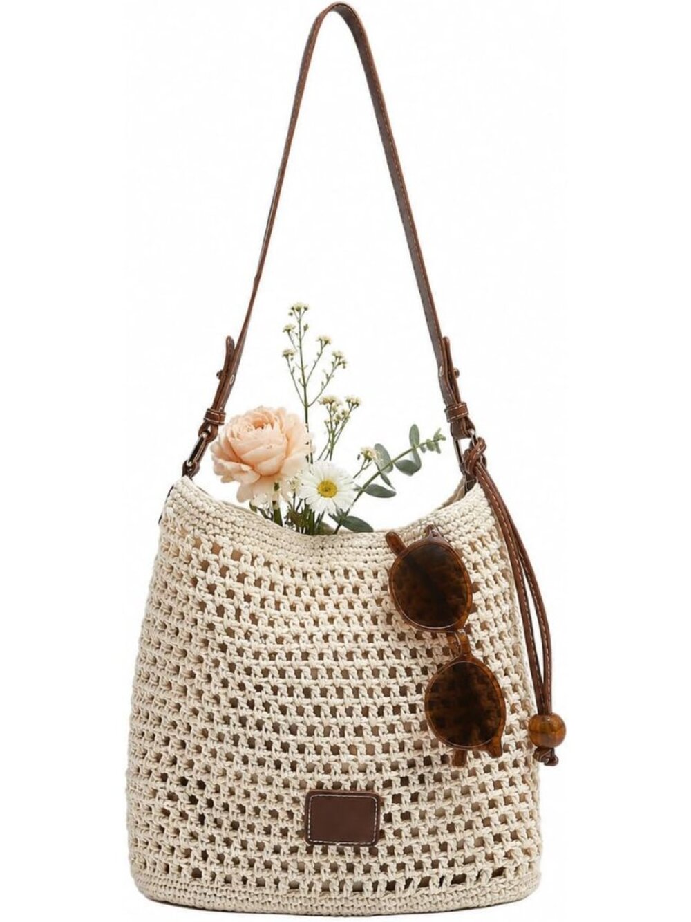 Crochet Summer Tote Beach Shoulder Bag Hobo Purse with Boho Style